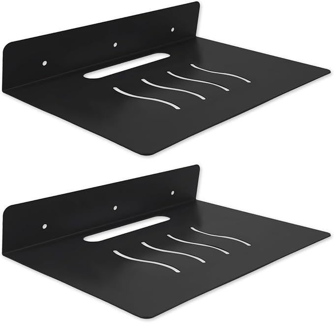Steel Floating Shelves for Wall,Small Wall Shelf，Suitable for Bedroom, Living Room, Bathroom, Kitchen, Office (Black, 2Pack 9.06x6.89 in)