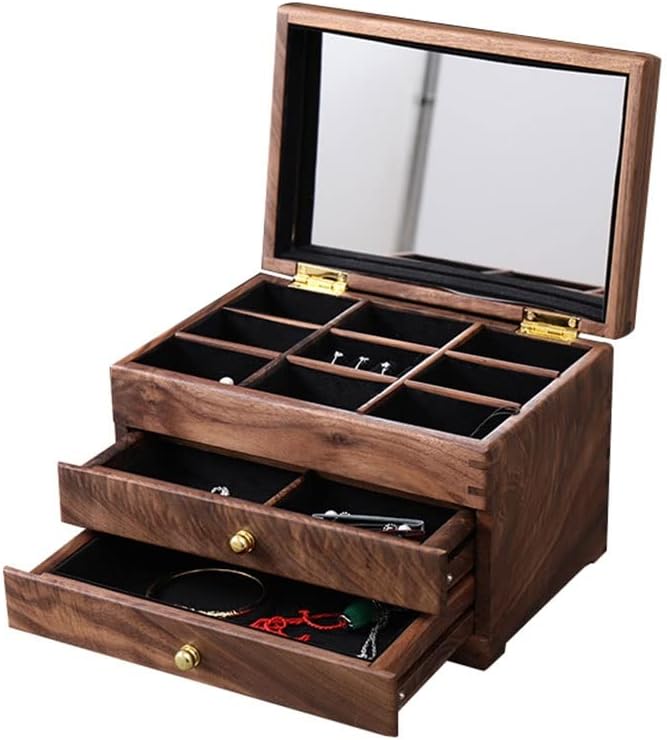 Makeup Organizers Jewelry Box Multilayer Drawer Jewelry Box Retro Chinese Storage Box Ring Earring Necklace Bracelet Storage Box 9.44 inches (Black Walnut) Jewelry Case