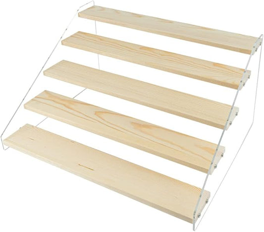 1 Pack Large 5 Tier Acrylic Display Stand 16*13*7.8 inches for Figures Wooden Risers Display Case for Craft Fair Acrylic Cupcake Stand for Dessert Table Cologne Organizer for Men