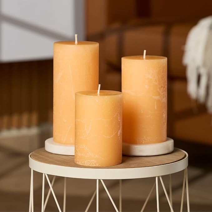 Peach Scented Light Orange Pillar Candles, Set of 3 (3x6 Inch), Long Lasting Aromatic Pillar Candles for Home Décor, Decorative Candle Gift for Men and Women