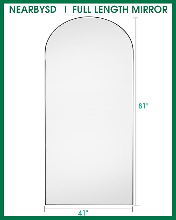 NEARBYSD Arched Full Length Mirror 81"x41" Full Body Floor Mirror Standing Hanging or Leaning Wall, Arch Wall Mirror with Stand Aluminum Alloy Frame for Bedroom Cloakroom Black