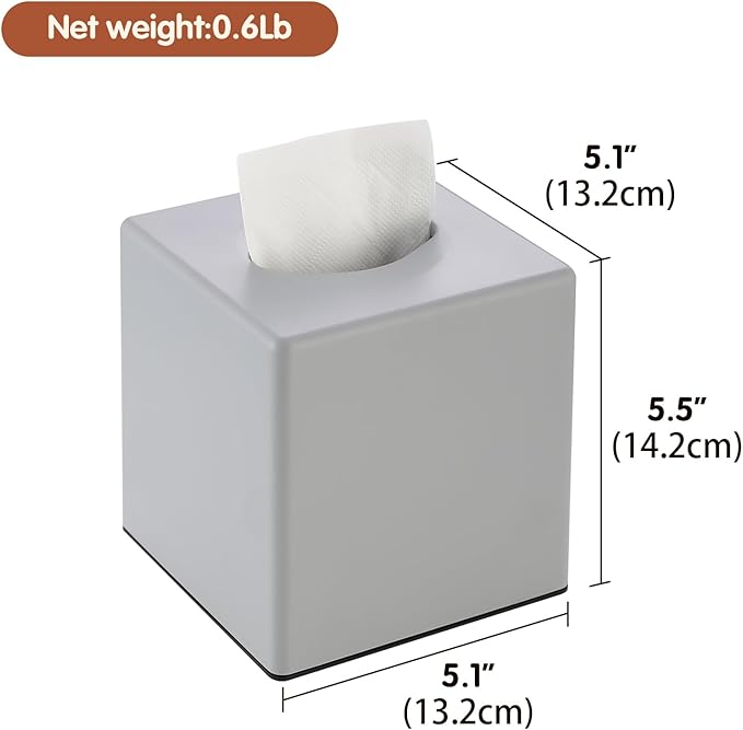 Y-in Hand Tissue Box Cover, Square Facial Tissue Holder Storage for Bathroom Vanity, Countertops, Dressers, Night Stand, Parlors and Offices - Grey