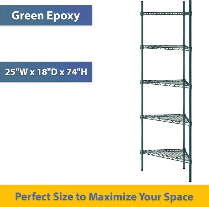25" W x 18" D x 74" H NSF Green Triangle Heavy Duty Corner Shelving Kit, 5-Shelf Adjustable Wire Rack