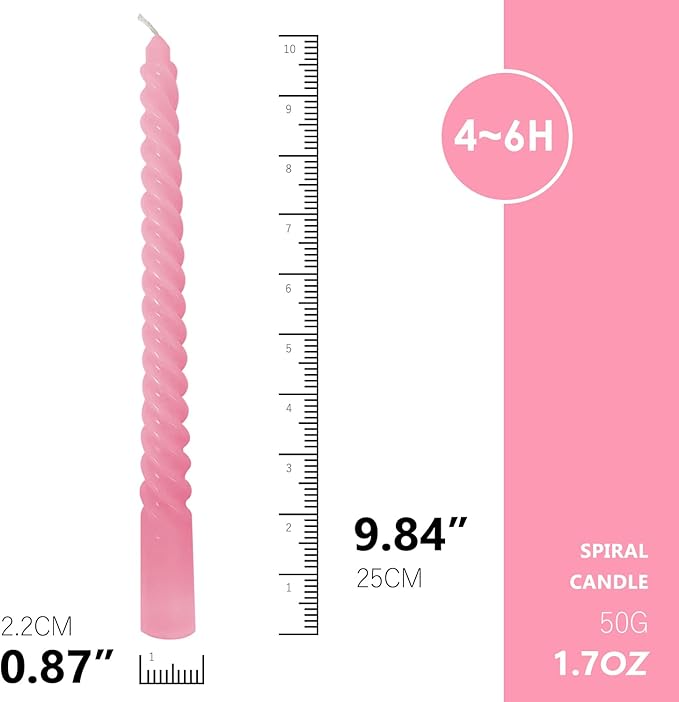 Taper Candles, Spiral Twisted Taper Candles Set of 4, Unscented Taper Candlesticks 10 inch Tall, Home Decor Kitchen Decor Wedding Decorations (Pink)