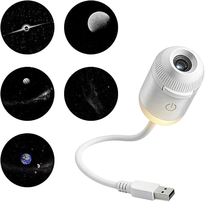 2-in-1 Galaxy Projector Night Light, USB Starry Sky Night Light Projector with Adjustable Brightness, Mini LED Projection Lamp for Bedroom Ceiling Wall Room Decor (B-5 Projection Films)