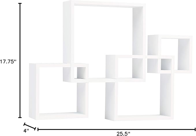 Danya B BR1023WH Decorative Wall Mount Floating Intersecting Cube Accent Wall Shelf - White