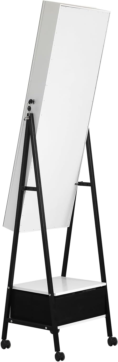 White Floor Standing Mirror Jewelry Full Mirror Armoire Cabinet, Storage Organizer w/LED Light Makeup Mirror for Bedroom Jewelry Boxes & Organizers Standing Jewelry Armoire Jewelry Cabinet 47x42x165CM