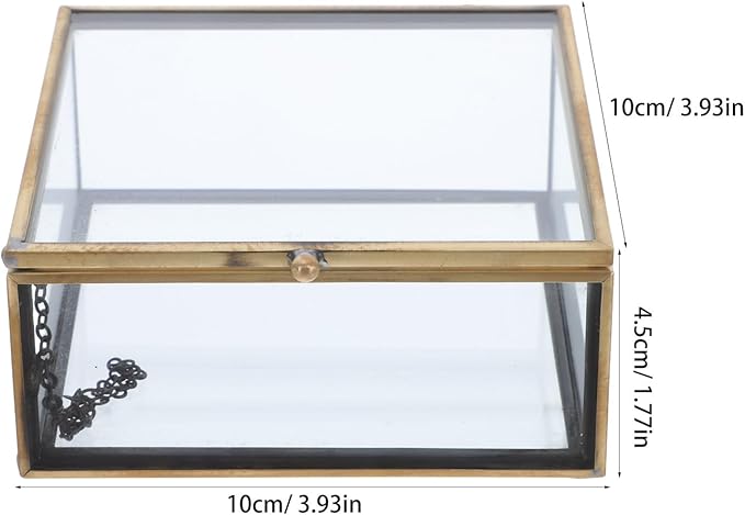 Totority Vintage Glass Jewelry Box with Alloy Frame, Retro Trinket Organizer for Perfume and Makeup Storage, Dustproof Display Case for Home Vanity and Desktop