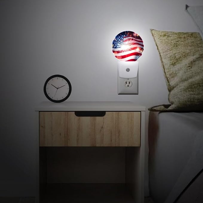 USA Flag Firework Night Light Auto Sensor Led Dusk to Dawn Lamp Home Decor for Men Women