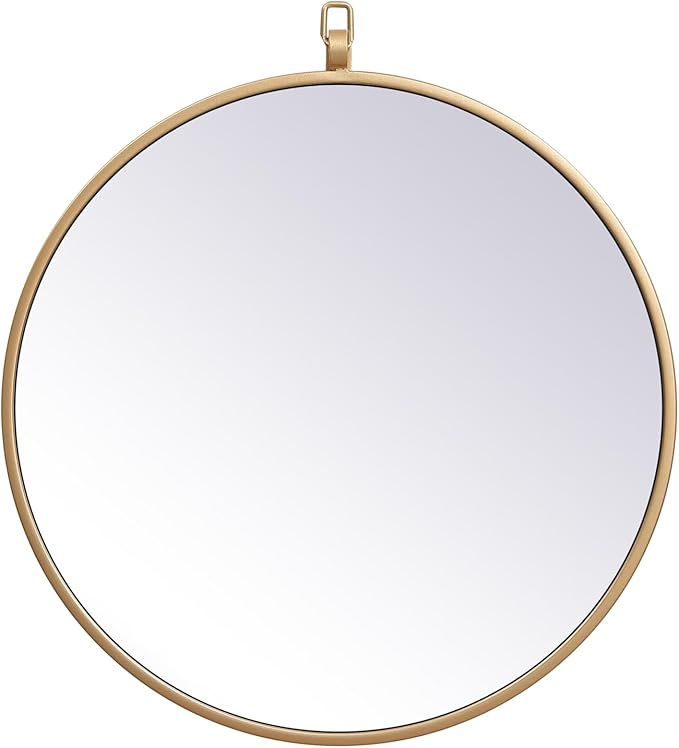 Brilliance, Metal Frame Round Mirror with Decorative Hook 18 Inch in, Midcentury Modern, Brass