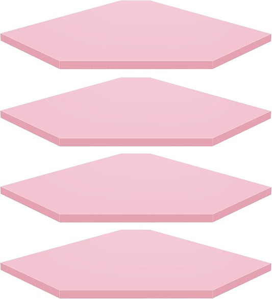 Homode Corner Shelf Wall Mount, Set of 4 Corner Floating Shelves, Wood Hanging Storage Shelving with Cord Hole, Wall Shelf Organizer for Bathroom Bedroom Living Room Office, Pink