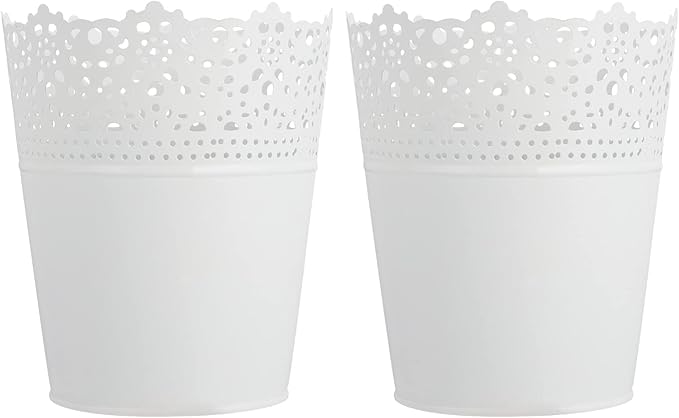 2pcs Rustic Metal Flower Vase Lace Hollow Iron Flower Pot French Country Style Flower Bucket Tin Pot Cosmetics Storage Boxes Table Decor