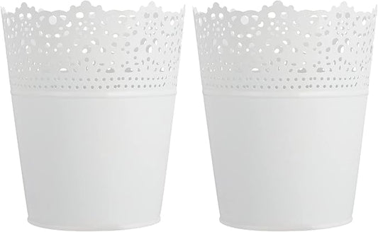 2pcs Rustic Metal Flower Vase Lace Hollow Iron Flower Pot French Country Style Flower Bucket Tin Pot Cosmetics Storage Boxes Table Decor