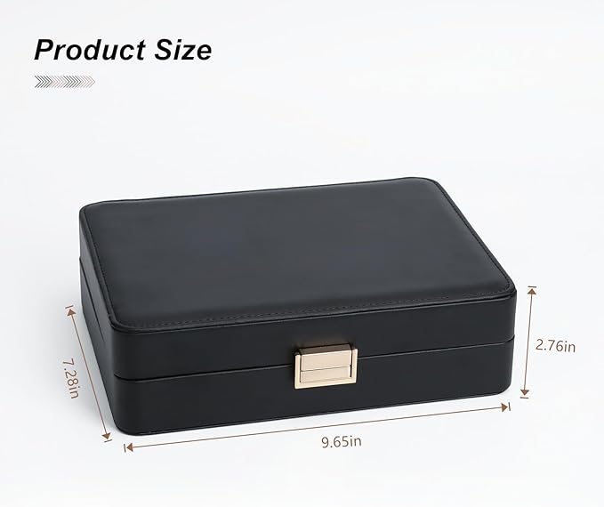 Jewelry Box Travel Jewelry Organizer Case for Women | Portable Storage for Earrings, Necklaces, Rings, Bracelets Gift Ready Box Black