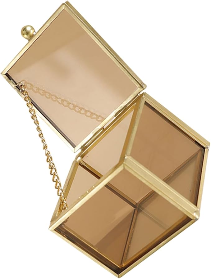 Zerodeko Square Glass Trinket Box with Lid Cosmetic Organizer Home Storage for Necklaces and Accessories