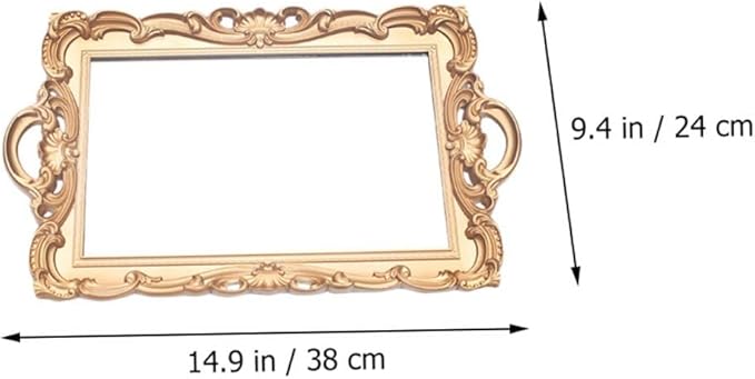 BESPORTBLE Retro Mirror Tray Decorative Makeup Organizer Cosmetic Storage Plate Golden Rectangular Photo Prop for Vanity and Perfume Display
