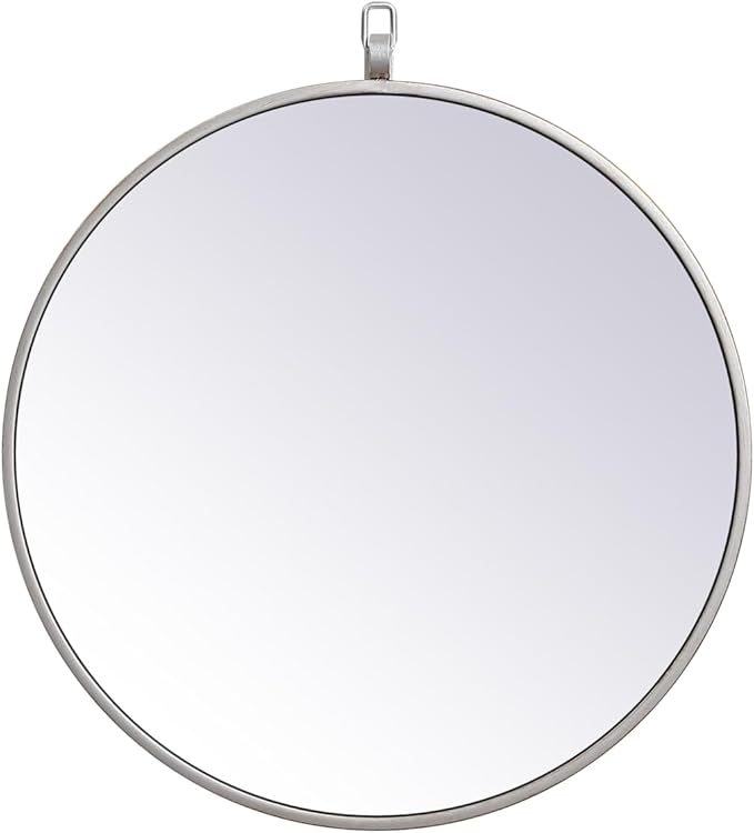 Brilliance, Metal Frame Round Mirror with Decorative Hook 18 Inch in Silver, Midcentury Modern, Silver