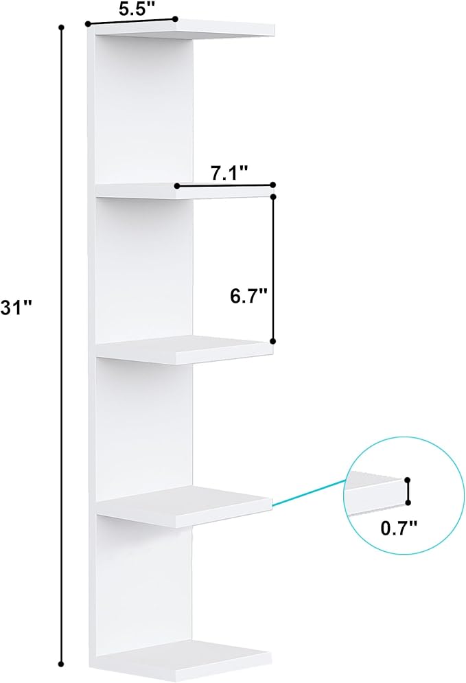 LitaEther 5 Tier White Lack Wall Shelf - Multi-Functional Display Organizer for Anime Figures, Funko Pop, Plants, Makeup & Books (7.1" x 5.5" x 30.7") – Space-Saving Floating Shelf for Home & Office