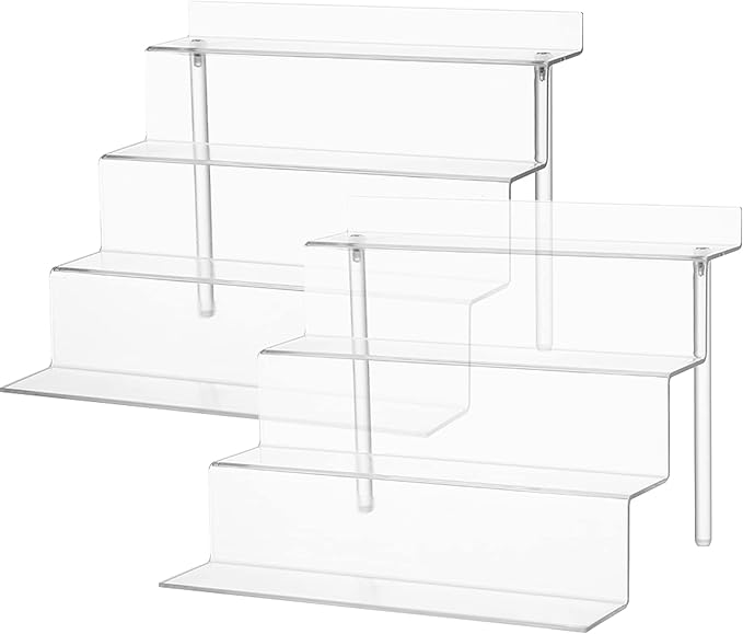 Acrylic Stands for Display,4 Step Display Riser Clear Cupcakes Perfumes Cologne Funko Pop Figurines Display Stand Risers Shelf for Decoration and Organizer(2pack,12 x 9 INCH)