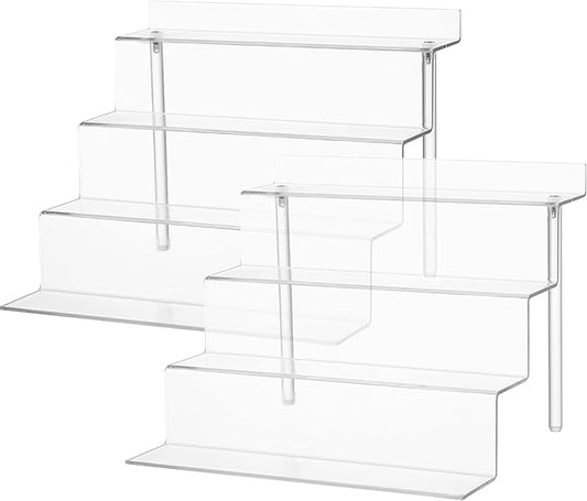 Acrylic Stands for Display,4 Step Display Riser Clear Cupcakes Perfumes Cologne Funko Pop Figurines Display Stand Risers Shelf for Decoration and Organizer(2pack,12 x 9 INCH)