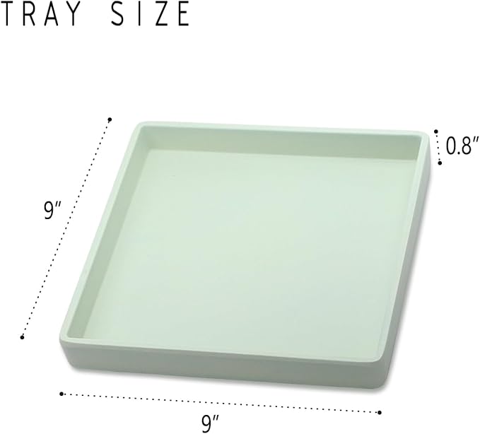 Small Square Serving Tray (9 inch), Durable Green Tray for Desserts & Organization, Lightweight for Coffee, Drinks, Party, Seasoning, Perfume and Display.