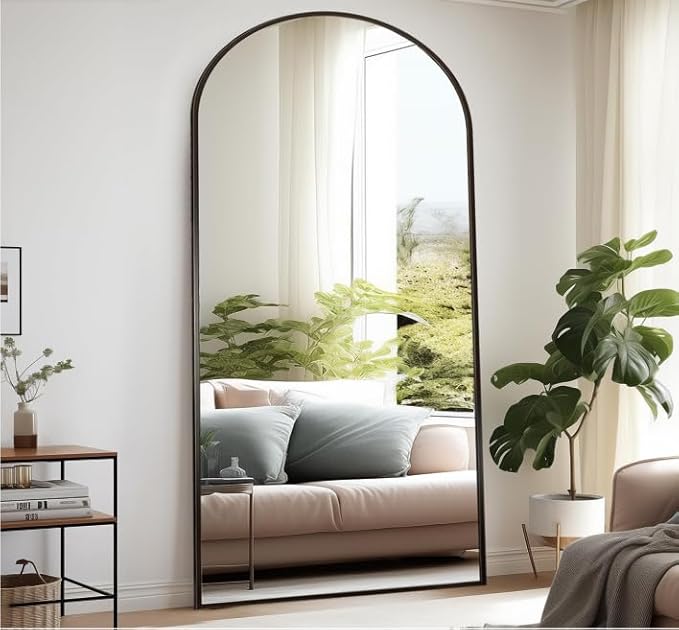 Rowjut Floor Full Length Mirror, Arched Mirrors Full Length 81"x41" Freestanding Large & with Aluminum Frame&Wall Mounted & Hanging or Leaning& Full Body Mirror for Bedroom, Black