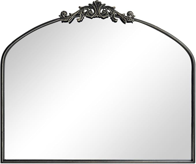 HQiJun Black Vintage Wall Mirror Window Decorative Traditional Mirrors Antique Arched Farmhouse for Living Room Bedroom Entryway Bathroom Vanity (29 * 36 * 1.2,Black)