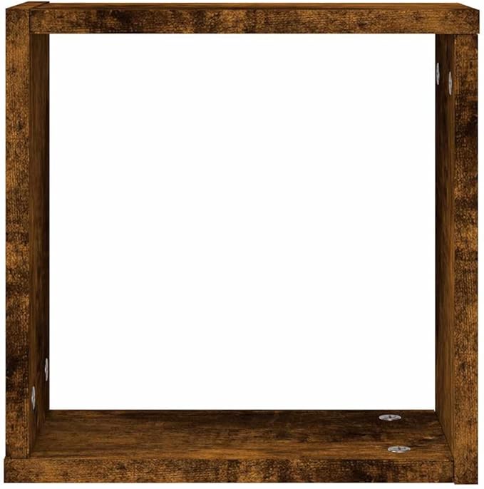 vidaXL Wall Cube Shelves Set of 2 Smoked Oak 11.8X5.9X11.8 in Indoor Storage for Living Room Office Minimalist Display Organization Shelf Floating Mounted Bookshelf Shelving