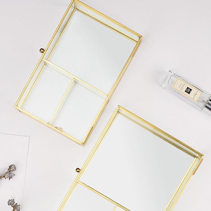 MAGICLULU Box Desktop Storage Box Makeup Organiser Mirror Glass Necklace Organizer Stand Desk Vanity Jewelry Glass Makeup Container Jewelry Holder Wedding Jewelry Lipstick