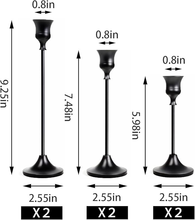 NLBTW Set of 6 Black Candle Holders for Taper, Vintage Candlestick Holder Decorative Metal Candle Sticks Home Decor Centerpieces for Table Mantel Festive Decorations