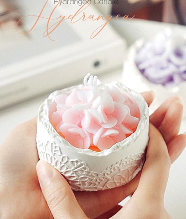 Pink Hydrangea Flower Scented Candle - Teacher Appreciation Gifts for Women, Thank You Gift for Mom Wife on Mother's Day, Decorative Lace Cup Romantic Rustic Floral Candle, Home Fragrance Decor