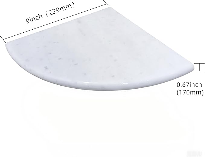 White Marble Corner Shower Shelf, 9 Inch Stone Corner Shelves for Bathroom Wall Mounted Both Sides Polished (1)