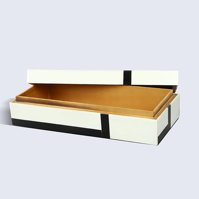 Handicrafts Home Large Decorative Storage Box with Lid – 10x4.5x2.5” Coffee Table Organizer, Keepsake- Decorative Boxes for Home Decor, Stylish Decorative Box for Office Decor- Mondrian- Black White