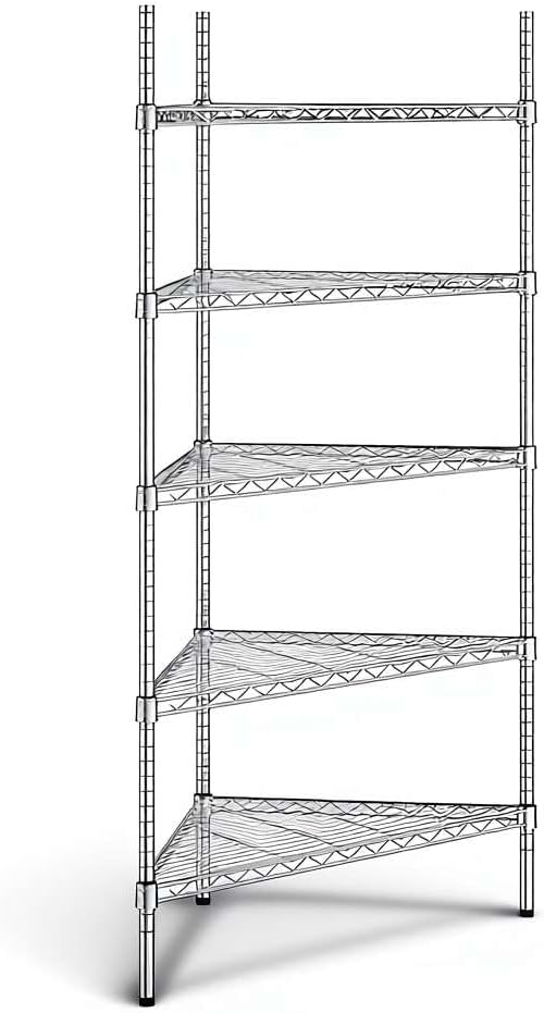 33" W x 24" D x 64" H NSF Chrome Triangle Heavy Duty Corner Shelving Kit, 5-Shelf Adjustable Wire Rack