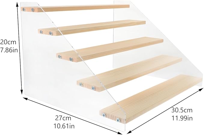 Uonlytech Wooden Multi-Layer Display Stand 30Cm 5-Tier Jewelry and Figurine Holder Makeup Organizer Collections Display Rack for Desk and Home Decor