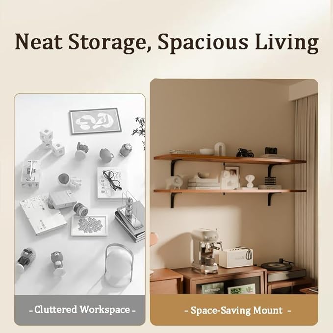 12 Inch Deep Floating Shelves Set of 2, 48 Inch Extra Wide Solid Wood Wall Shelves, 4ft Heavy Duty Farmhouse Bookshelf with 100 lbs Capacity for Living Room, Kitchen, Special Brown