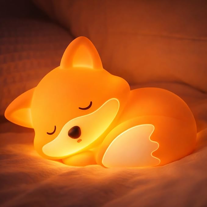 Cute Fox Night Light for Kids, Silicone Baby Nursery Night Light, Rechargeable Touch Lamp with Timer & Dimmable Warm Light for Bedroom Decor, Cute Animal Lamp