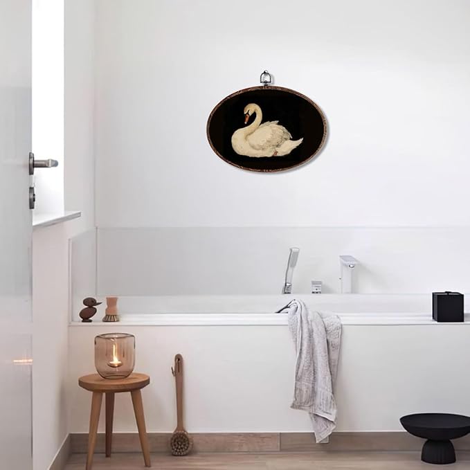 Vintage Swan Oval Framed Wall Art, Rustic Animal Swan Prints Canvas Art Paintings Wall Decor, Rustic Cottagecore Hanging Decor Artwork for Home Living Room Bedroom Farmhouse Gifts for Mom 12X8.3