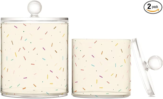 A Simplepastel Illustration Of Small Sprinkles Scattered Clear Plastic Makeup Organizer Storage with lid Dresser Essentials Decorative Dental floss storage jar for Cotton Swabs,Cotton