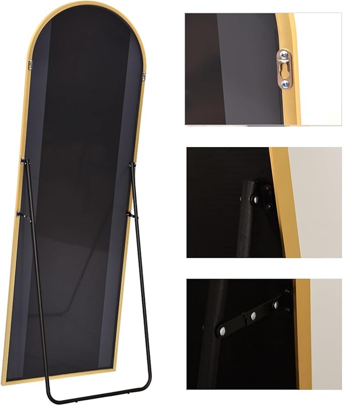 KOMCOTE Arched Floor Mirror - Full Length 76"x34", Oversized Wall Mirror for Bedroom & Living Room, Large Gold Standing Mirror, Durable Framed Floor-Length Mirror