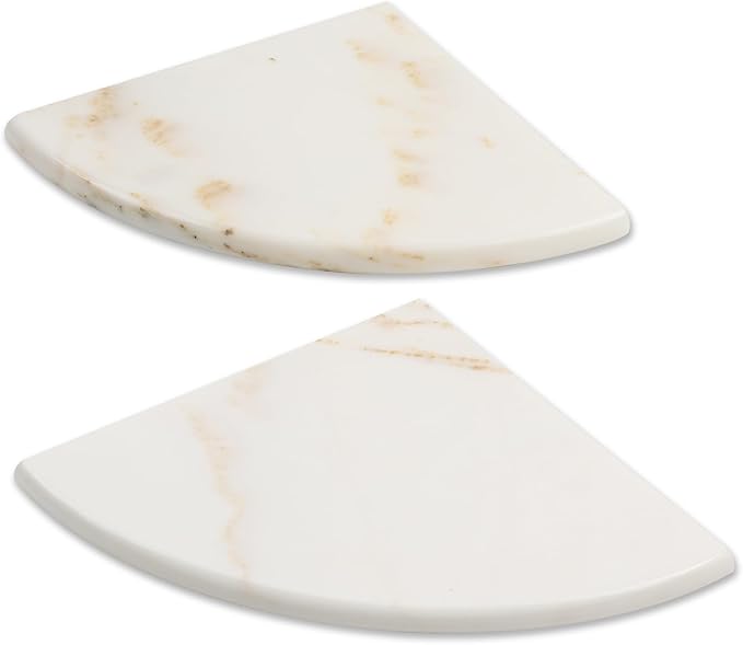 Lovdeco Marble Corner Shelf, Calacatta Gold Marble Corner Shower Shelf, Polished 9" Round Edge Corner Shelves for Bathroom, Kitchen, Office, Living Room, 2 Piece