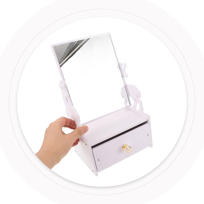 Desk Organizer Mirror Compact Makeup Storage Box for Cosmetics Skincare and Jewelry Stylish Drawer Design for Vanity and Nightstand and Material