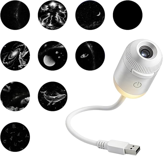 2-in-1 Galaxy Projector Night Light, USB Starry Sky Night Light Projector with Adjustable Brightness, Mini LED Projection Lamp for Bedroom Ceiling Wall Room Decor (10 Projection Films)