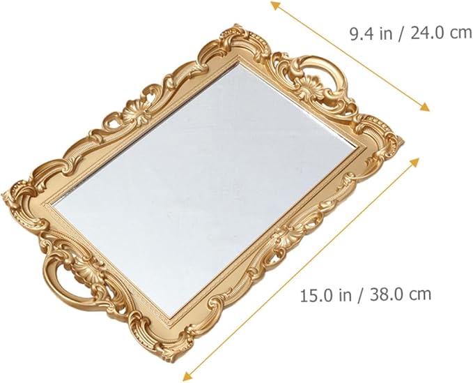 Vintage Mirror Tray and Perfume Vanity Tray for Dresser Tops, Decorative Makeup Organizer Plate with Antique Silver Finish, for Home Décor and Jewelry Display