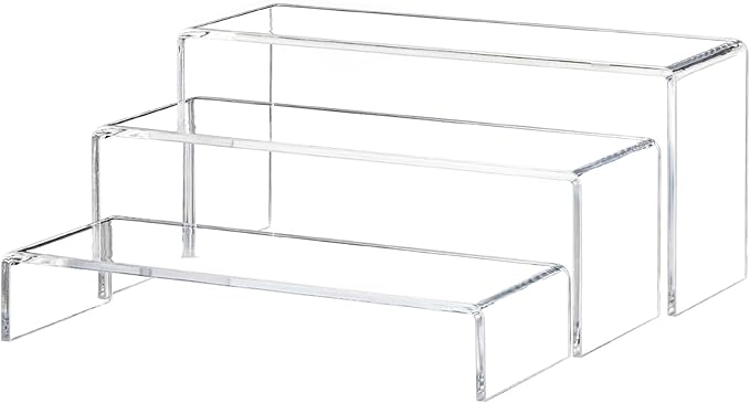 Yieach Large Clear Acrylic Risers Display Stands,3 Pcs Rectangular Display Risers for Funko Pop,Figures,Food,Showcase Collectibles Display Shelf,Retail Desktop Risers Display Stand and Decoration