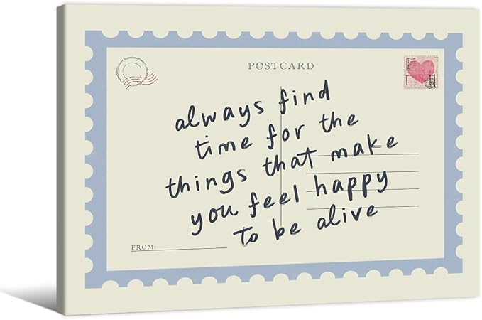 Positive Affirmations Quotes Wall Art Blue Preppy Postcard Poster 08x10 inch Framed Always Find Time Horizontal Canvas Prints Retro Happy Home Wall Decor