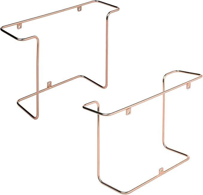 MyGift Modern Metal Wire Wall Mounted Vinyl Records Storage Racks, Hanging LP Record Holders, Floating Album Cover Display Shelves, Set of 2 (Modern Copper-2 Pcs)