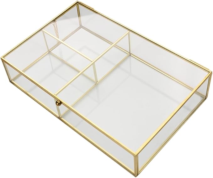 Didiseaon Jewelry Dish Makeup Organizer Box Jewelry Cases Geometric Glass Design Desk Accessory Tidy and Organized