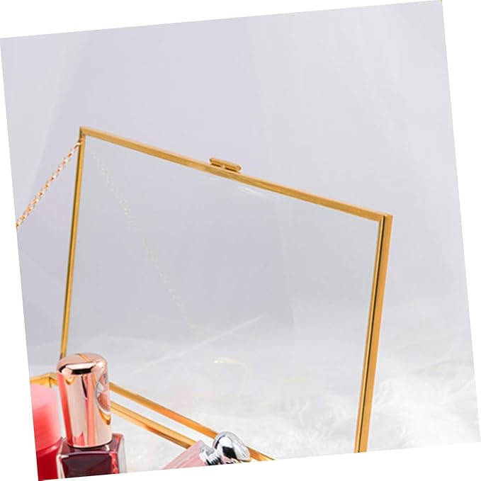 POPETPOP Vintage Golden-edged Glass Jewelry Box Organizer with Geometric Design, Wedding Jewelry Storage Holder for Desktop Display and Makeup Accessories