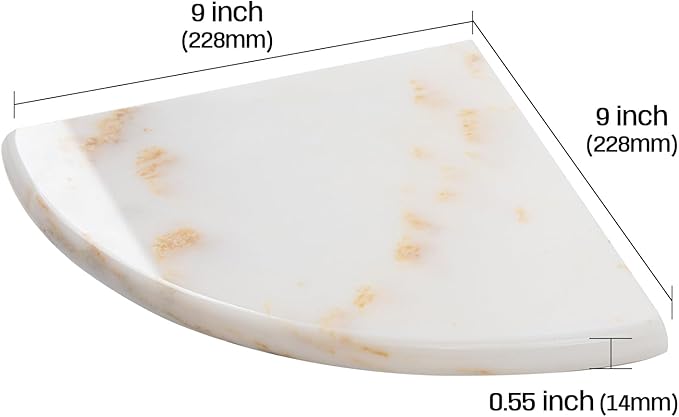 2 Pcs Gold Marble Corner Shower Shelf, 9 Inch Wall Mounted Marble Corner Shelves for Shower Bathroom Kitchen, Polished